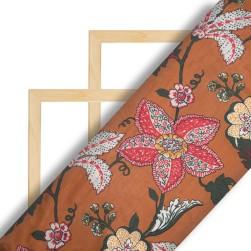 Buy Bronze Orange With Green And Raspberry Floral Printed Muslin Online in Surat