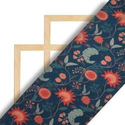 Buy Blue And Orange Floral Printed Organza Online in Surat