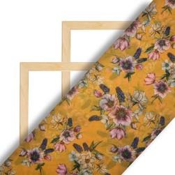 Buy Classic Yellow Floral Printed Organza Online in Surat