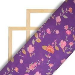 Buy Deep Purple With Pastal Floral Printed Muslin Online in Surat