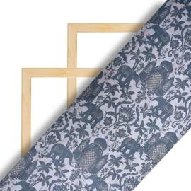 Buy White And Dark Navy Animal Printed Organza Fabric Online in Coimbatore