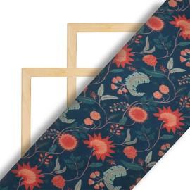 Buy Blue And Orange Floral Printed Organza Online in Himachal Pradesh